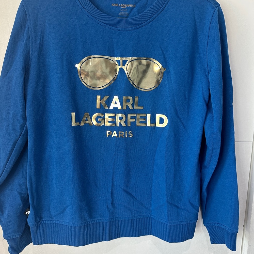 Karl Lagerfeld Royal Blue Top with Metallic Gold Accents